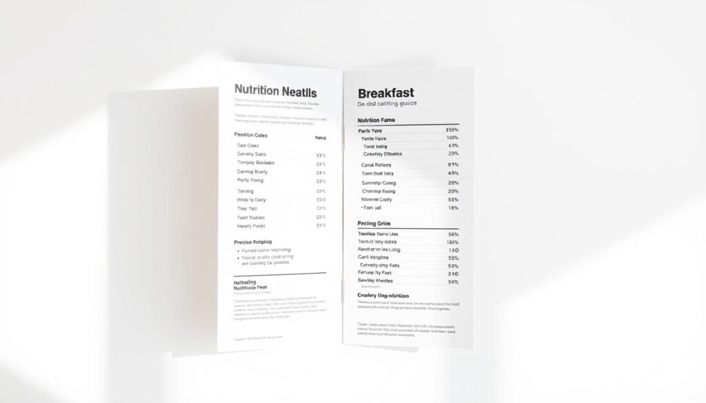 A sleek, modern McDonald's-branded nutrition guide presented in a clean, minimalist style. The guide features a crisp, white background with a subtle grid pattern, highlighting the clear, legible typography and precise nutritional information for various McDonald's breakfast menu items. The arrangement is balanced and visually appealing, with a focus on presenting the data in an organized, easy-to-digest manner. Soft, natural lighting illuminates the guide, creating a sense of approachability and transparency. The overall tone is professional, informative, and aligned with the McDonald's brand identity.